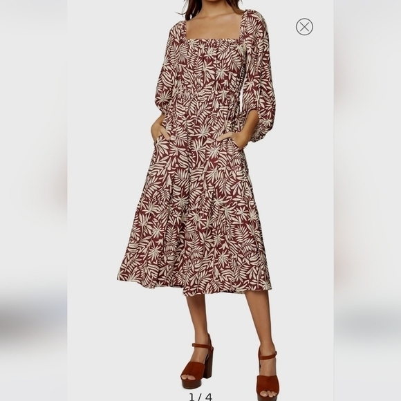 Lost + Wander Palm Oasis Puff Sleeve Midi Dress-Size Large - Picture 1 of 17